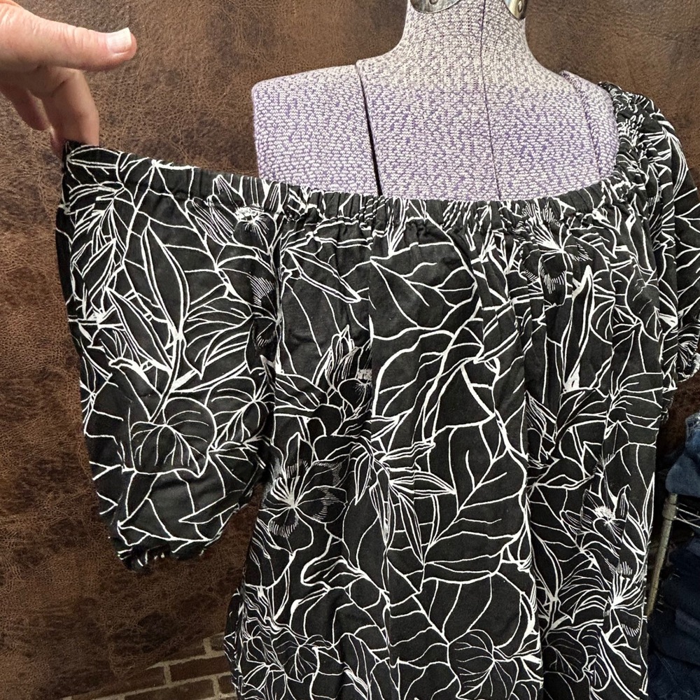 NWT A.N.A. Black white floral 0X womens dress linen cotton blend casual - Picture 4 of 8